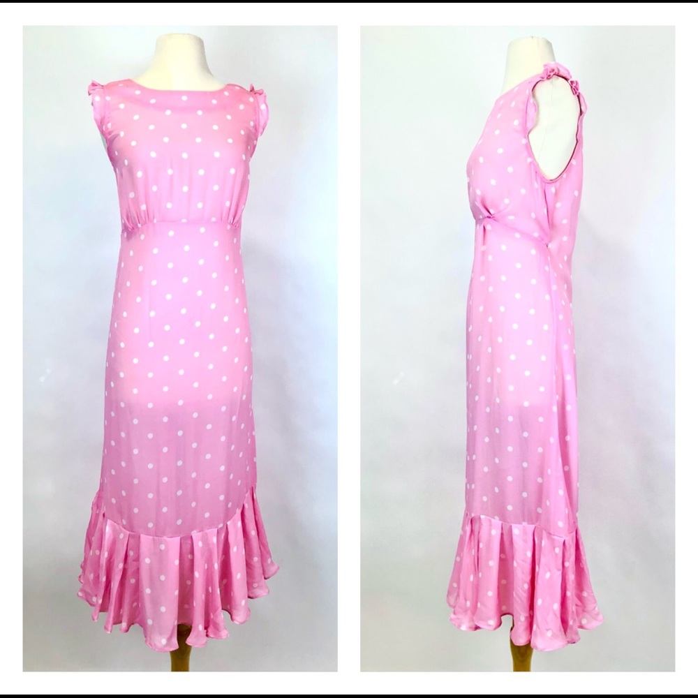 NWT SELKIE Pink polkadot NWT maxi dress large cottagecore puffy